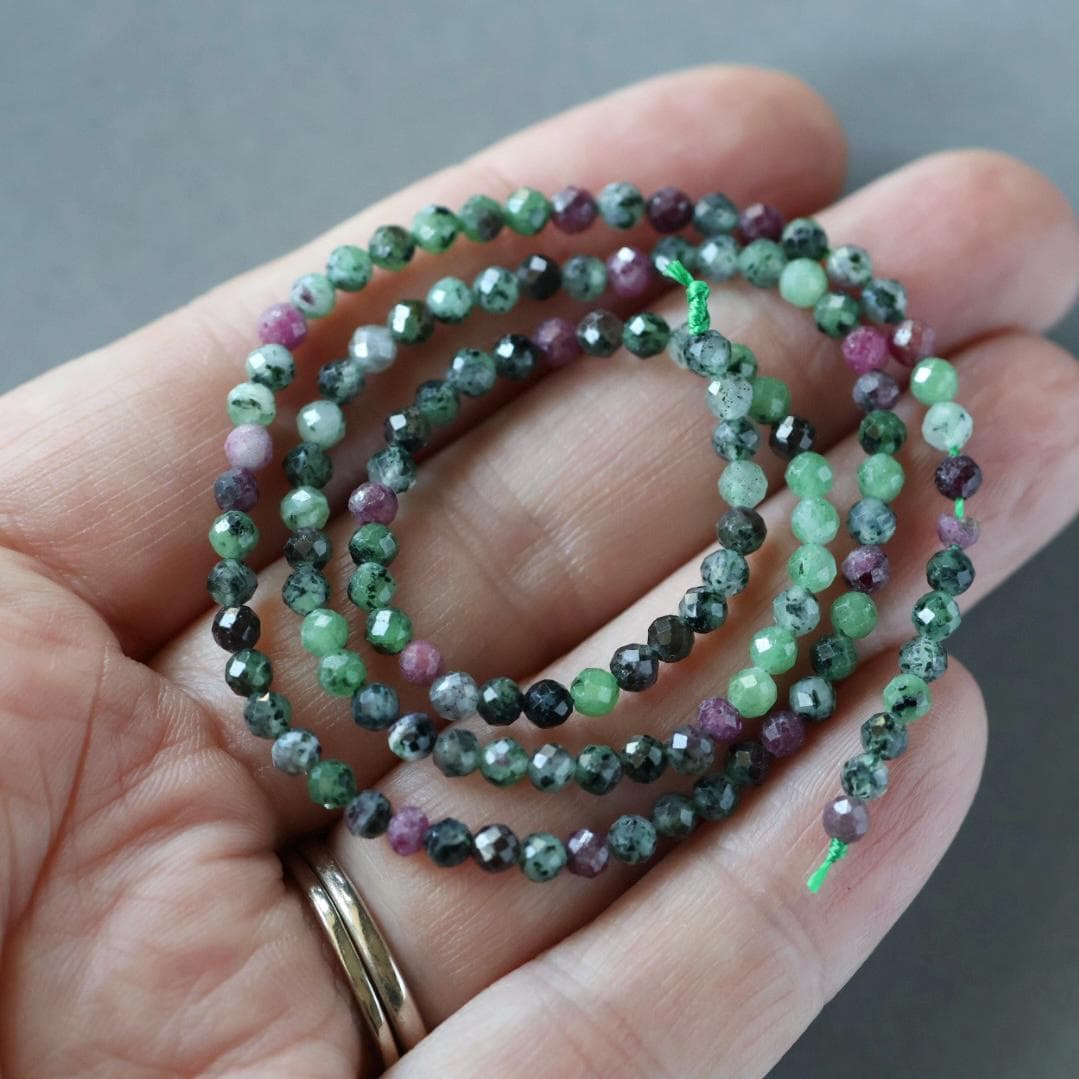 3mm Ruby Zoisite Beads – Faceted Round Micro Gemstone 15" Strand