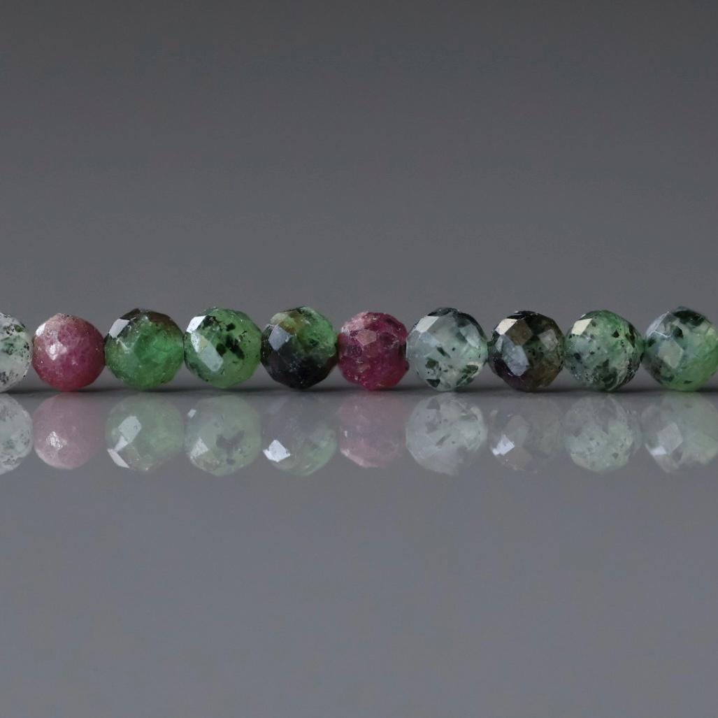 3mm Ruby Zoisite Beads – Faceted Round Micro Gemstone 15" Strand