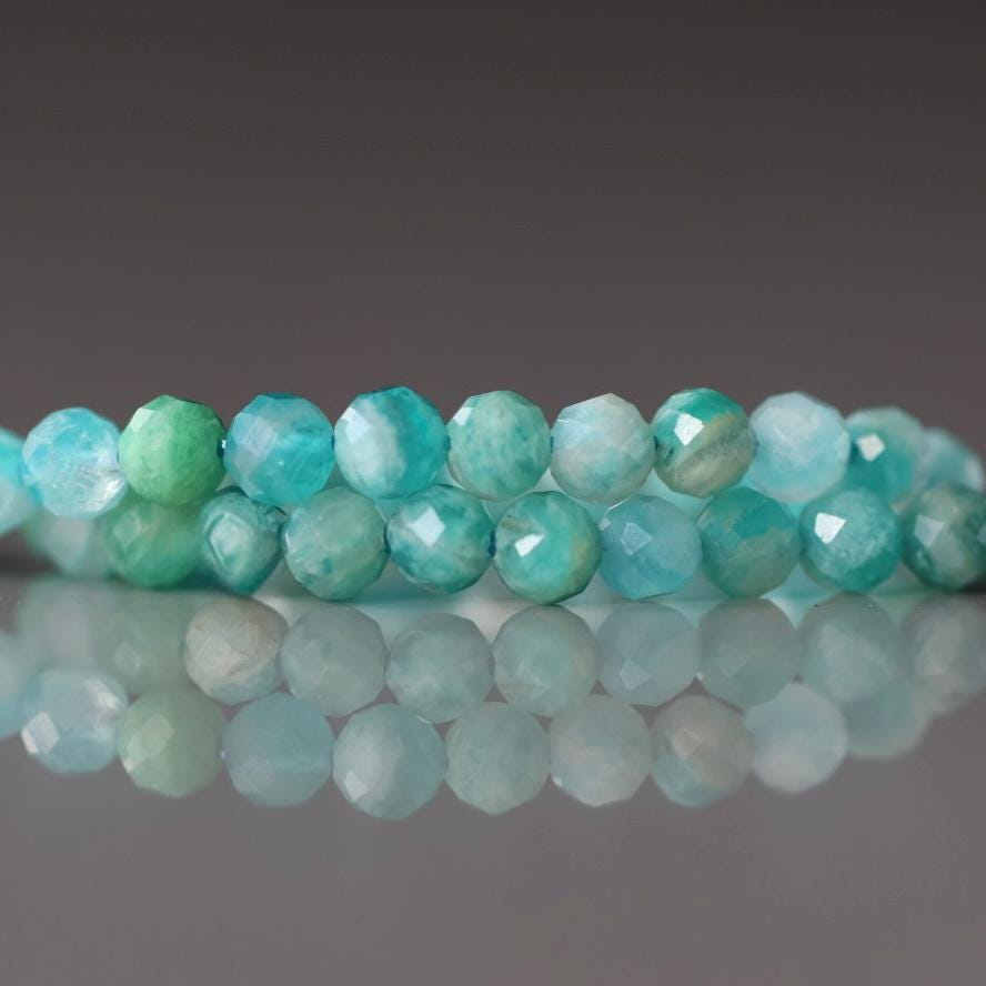 3mm Russian Amazonite Beads – Faceted Round Micro Gemstone 7" Strand