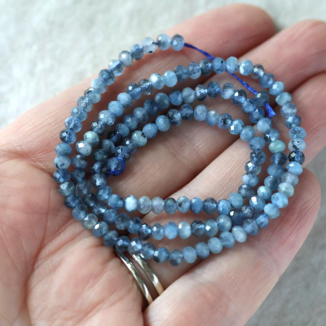 3mm Santa Maria Aquamarine Rondelle Beads Faceted with Black Tourmaline Natural Gemstone for DIY Jewelry Making Gift March Birthstone