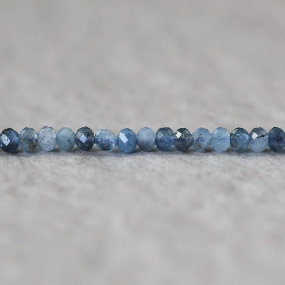 3mm Santa Maria Aquamarine Rondelle Beads Faceted with Black Tourmaline Natural Gemstone for DIY Jewelry Making Gift March Birthstone