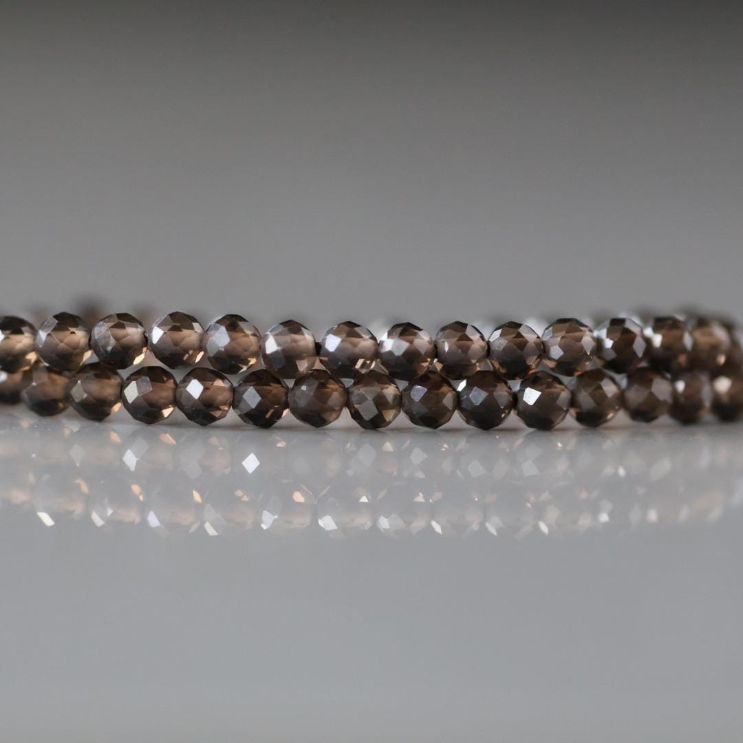 3mm Smoky Quartz Beads - Faceted Round Micro Gemstone 15" Strand