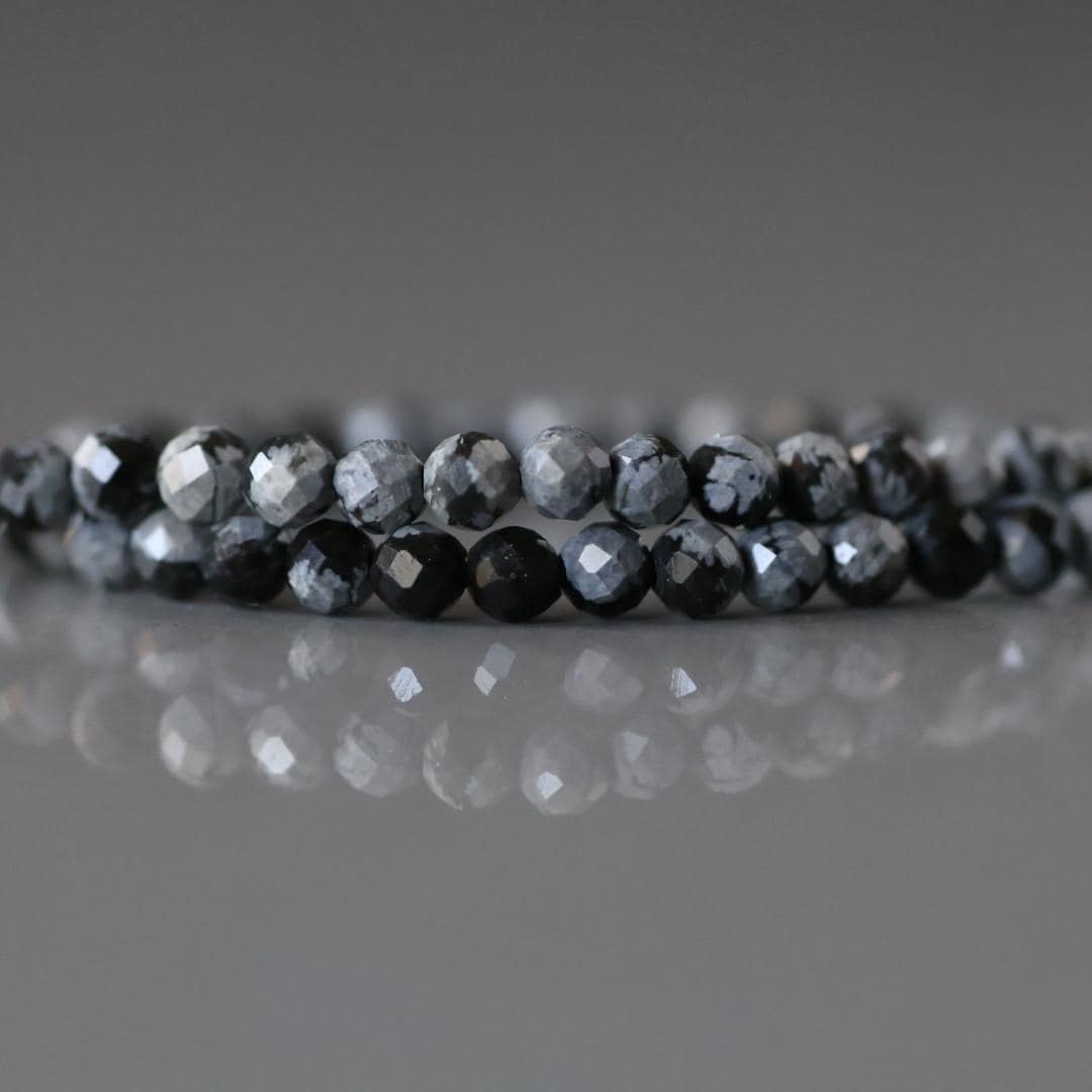 3mm Snowflake Obsidian Beads - Faceted Round Micro Gemstone 15" Strand