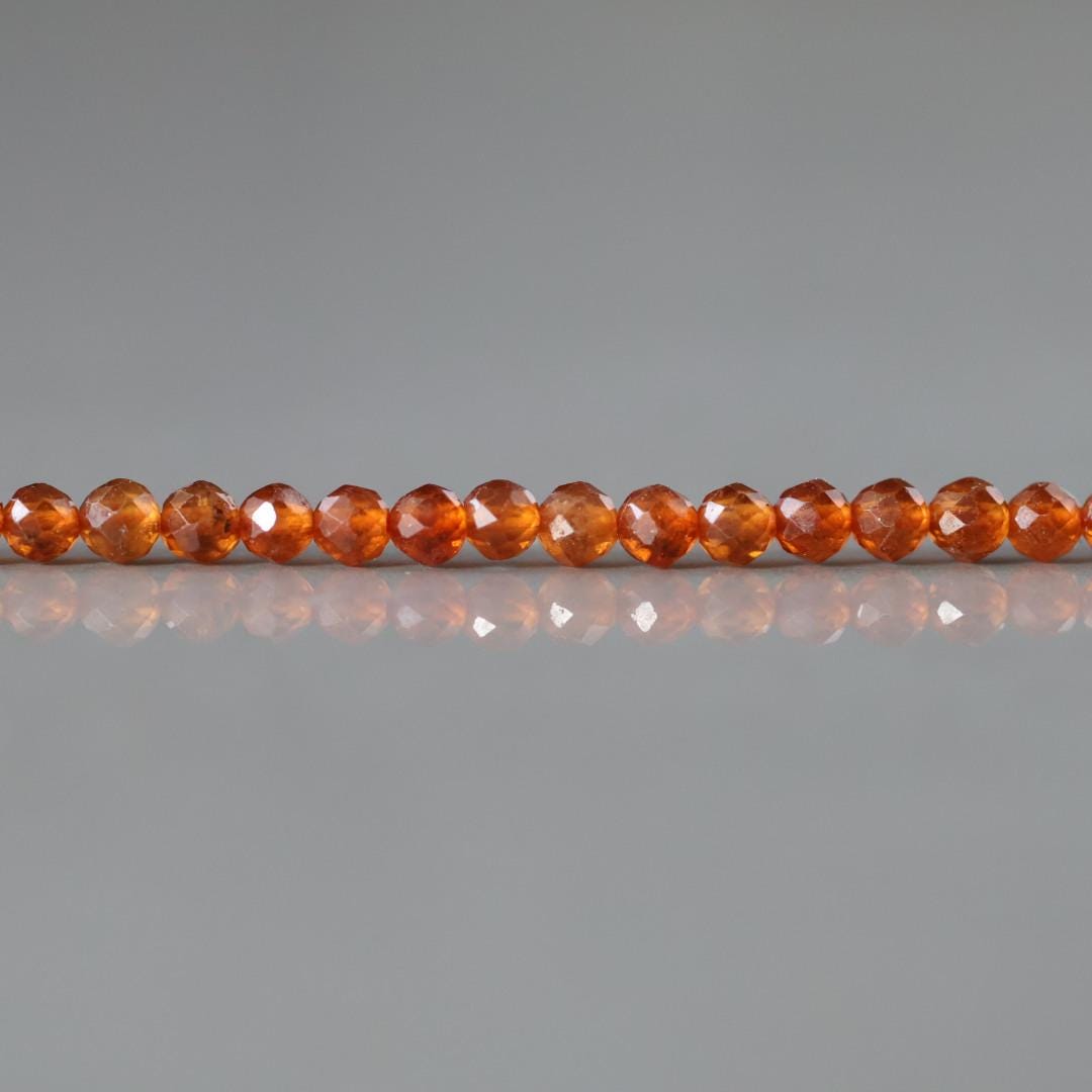 3mm Spessartine Garnet Beads – Faceted Round Micro Gemstone 15" Strand