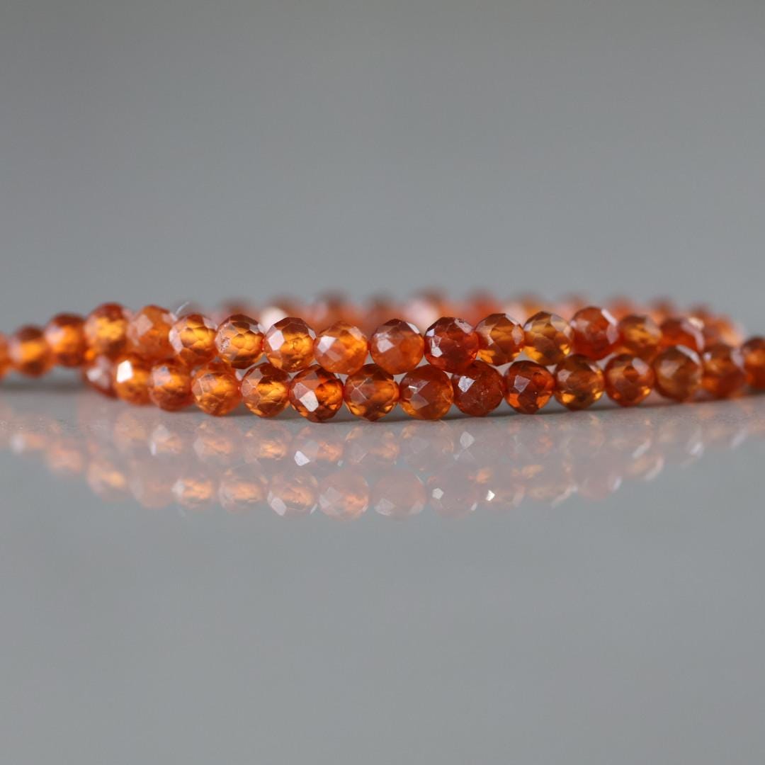 3mm Spessartine Garnet Beads – Faceted Round Micro Gemstone 15" Strand