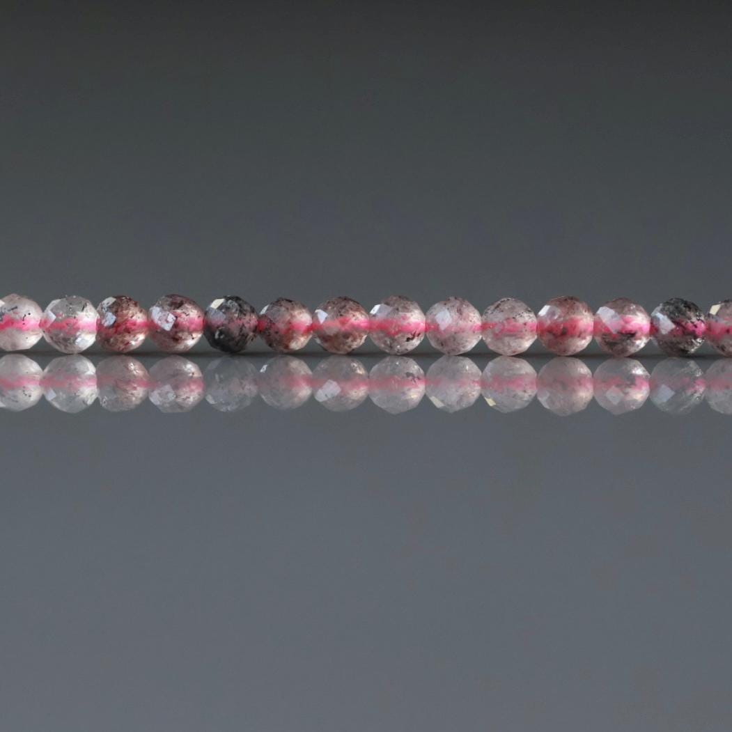 3mm Strawberry Quartz Beads – Faceted Round Micro Gemstone 15" Strand