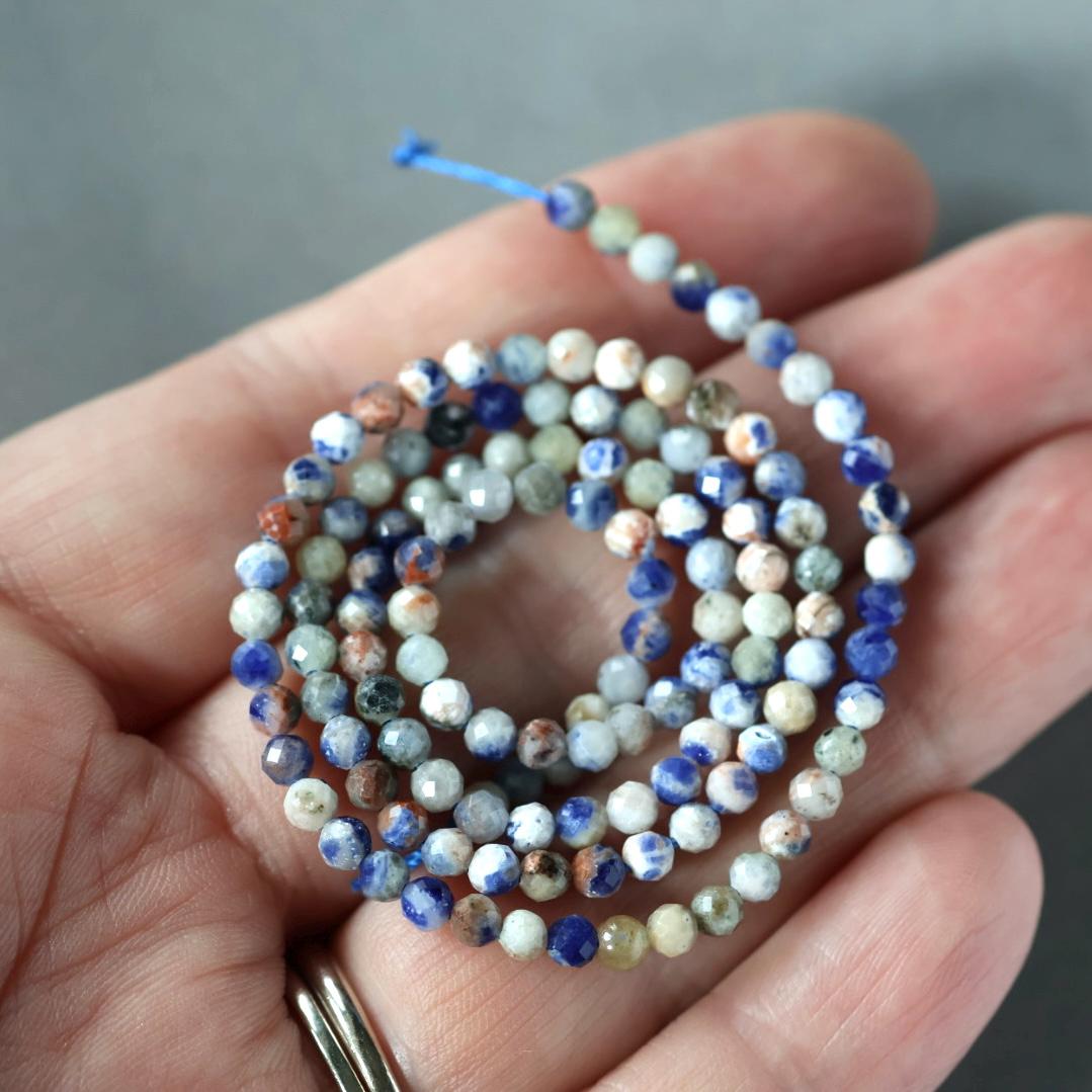 3mm Sunset Sodalite Beads – Faceted Round Micro Gemstone 15" Strand