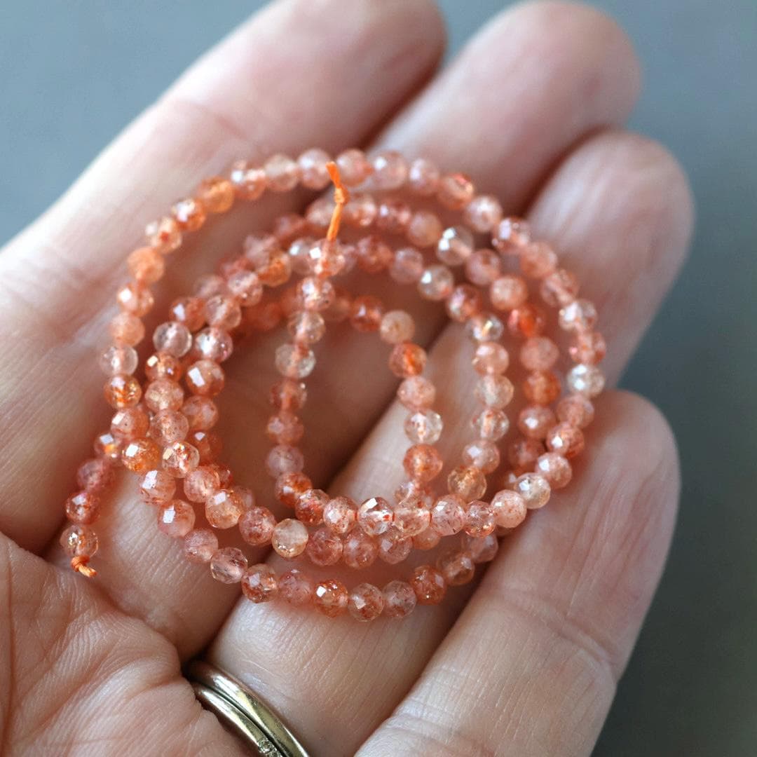 3mm Sunstone Beads – Faceted Round Micro Gemstone 15" Strand