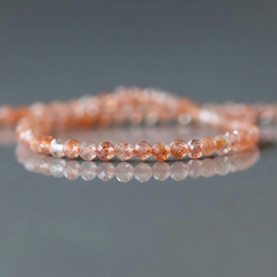 3mm Sunstone Beads – Faceted Round Micro Gemstone 15" Strand