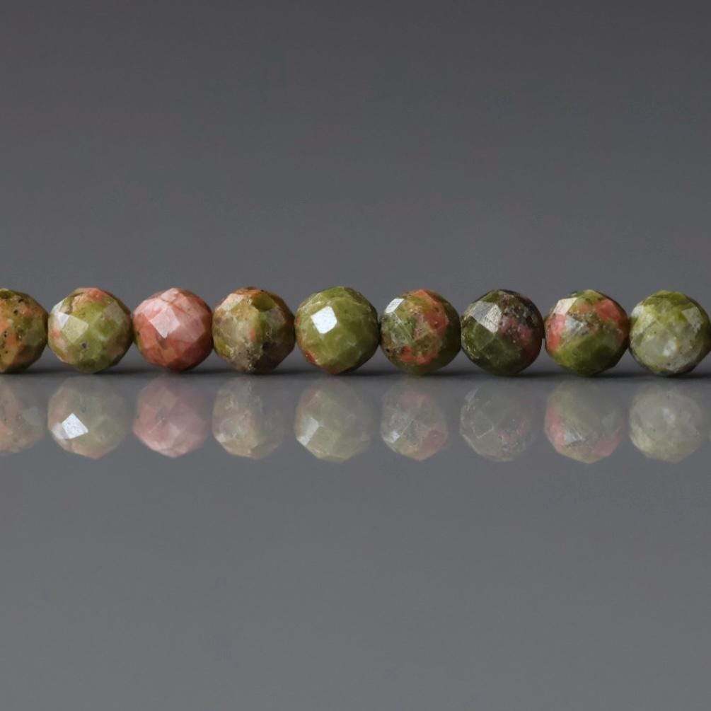 3mm Unakite Beads – Faceted Round Micro Gemstone 15" Strand