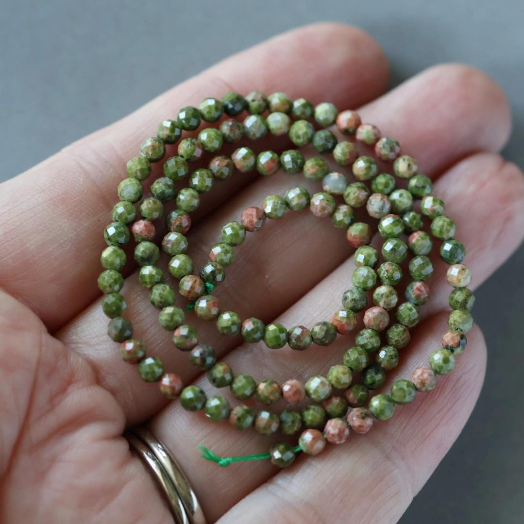 3mm Unakite Beads – Faceted Round Micro Gemstone 15" Strand