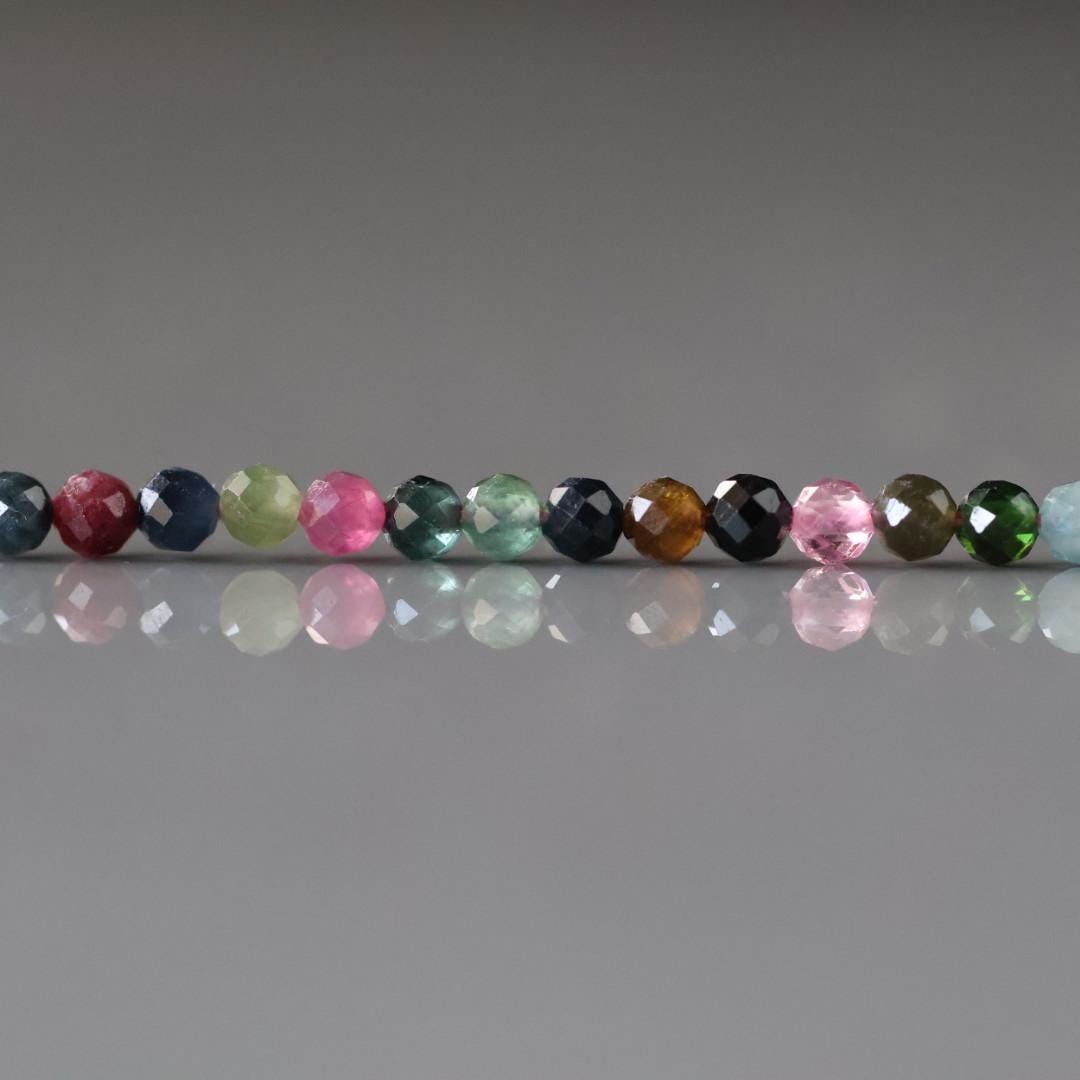 3mm Watermelon Tourmaline Beads - Faceted Round Micro Gemstone 15" Strand