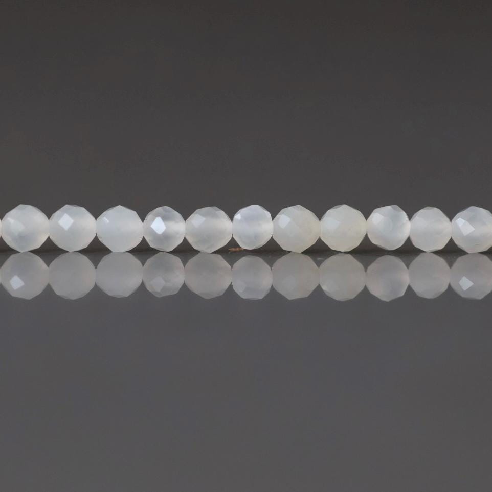 3mm White Agate Beads - Faceted Round Micro Gemstone 12.5" Strand