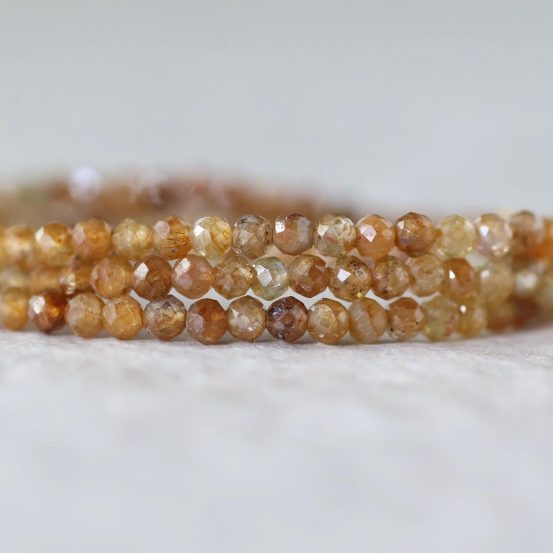 3mm Yellow Sapphire Micro Faceted Beads Genuine Small Beads 15" September Birthstone Beads Gemstone Beads for Jewelry Making