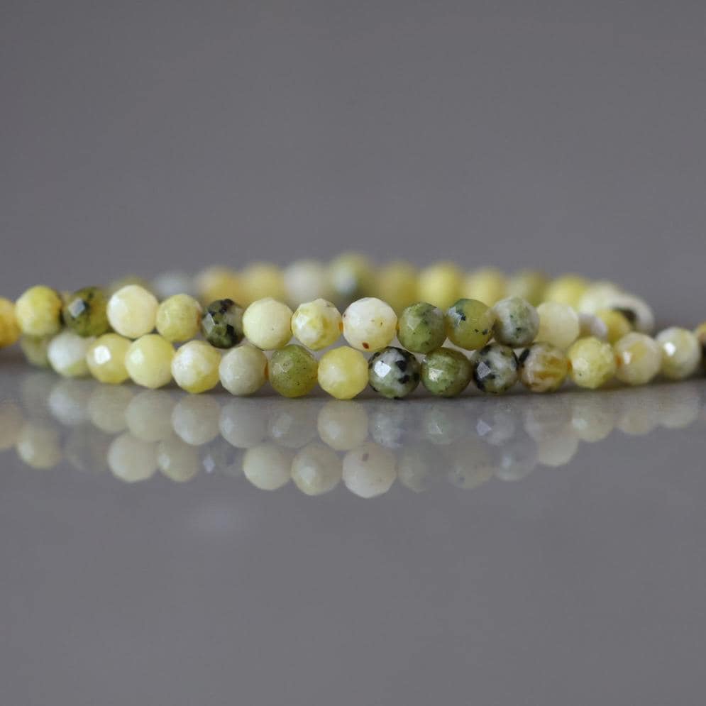3mm Yellow Serpentine (Lizardite) Beads – Faceted Round Micro Gemstone 15" Strand