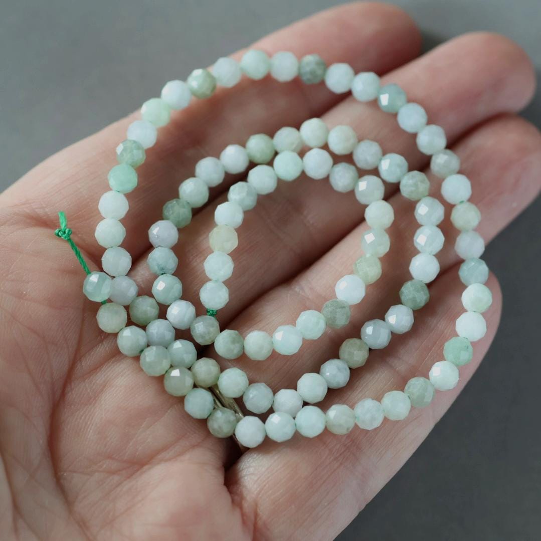 4.5mm Burma Jade Beads – Faceted Round Natural Gemstone 15" Strand