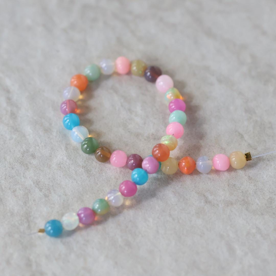 4.5mm Disco Opal Beads Multi Colors Opals Colorful Smooth Round 6” for DIY Jewelry Making Earrings Pendant