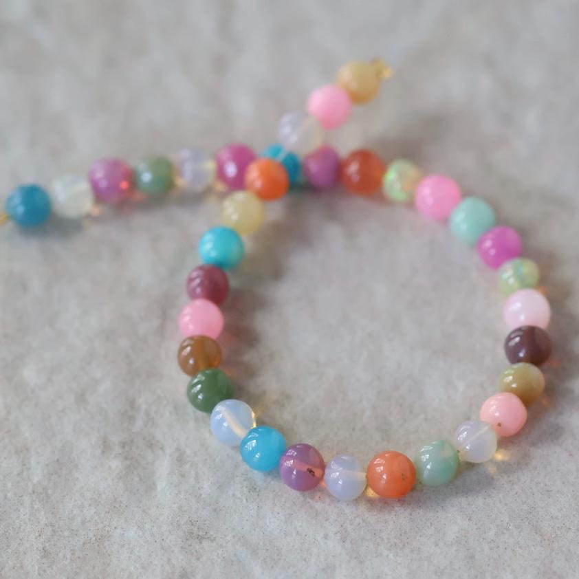 4.5mm Disco Opal Beads Multi Colors Opals Colorful Smooth Round 6” for DIY Jewelry Making Earrings Pendant