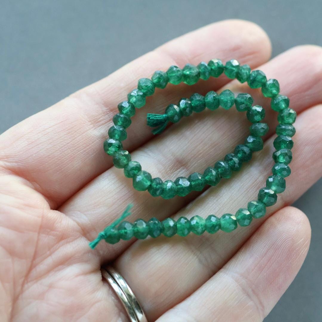4-5mm Green Aventurine Beads - Faceted Rondelle Natural Gemstone 6.5" Strand
