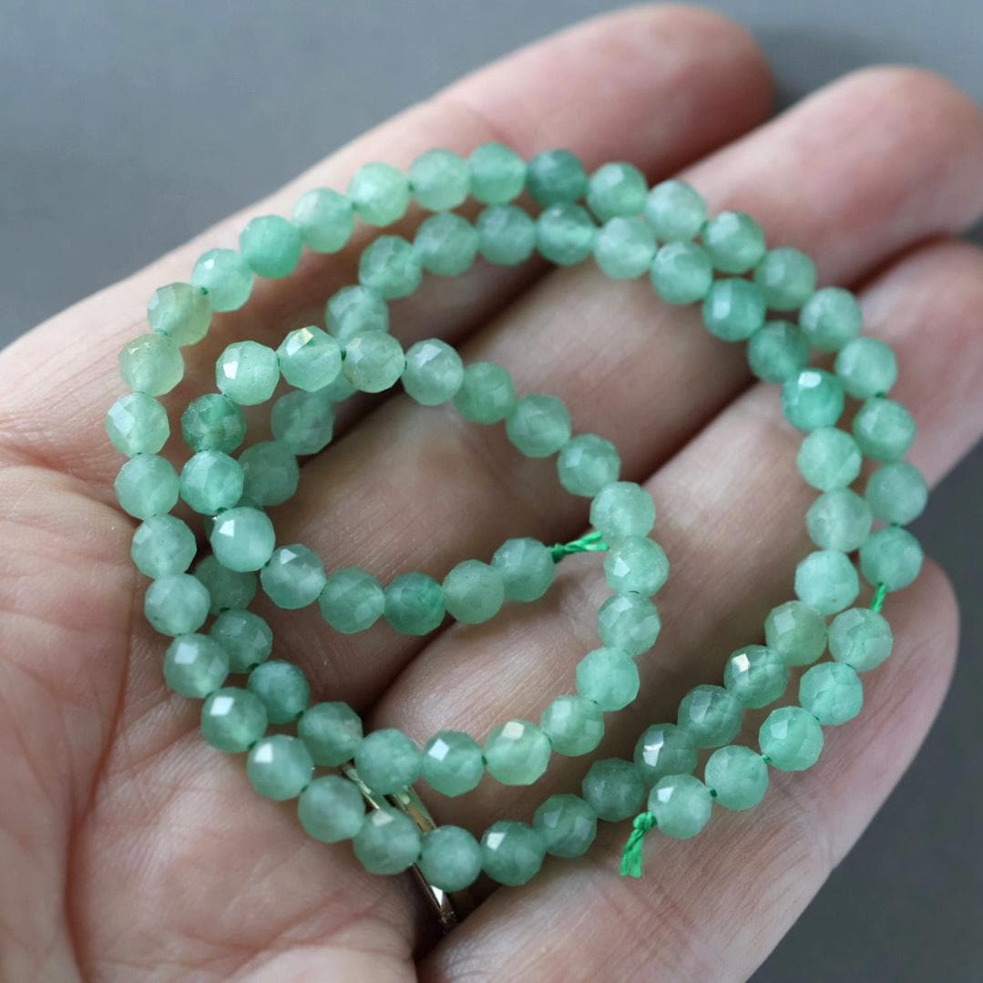 4.5mm Green Aventurine Beads – Faceted Round Natural Gemstone 15" Strand