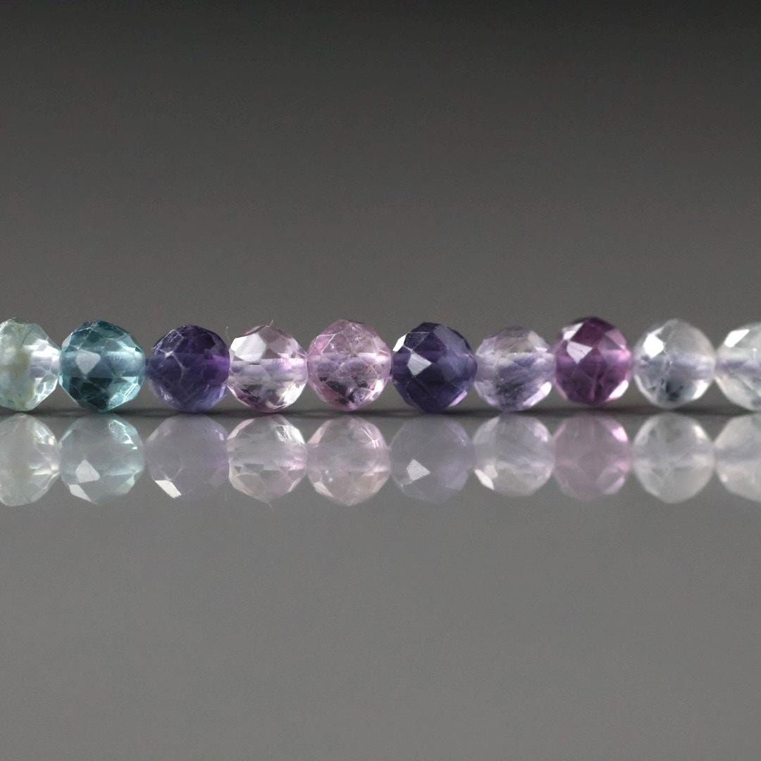4.5mm Multi Fluorite Beads – Faceted Round Natural Gemstone 15" Strand