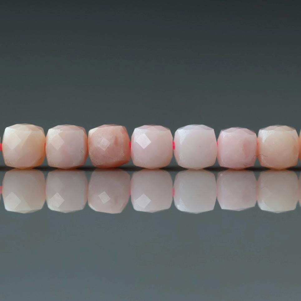 4.5mm Peruvian Pink Opal Beads – Natural Faceted Cube Gemstone 15" Strand