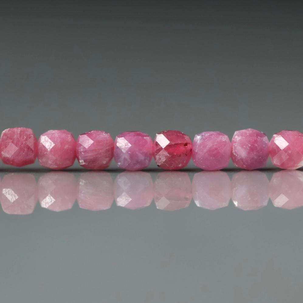 4.5mm Pink Tourmaline Beads – Natural Faceted Cube Gemstone 15" Strand