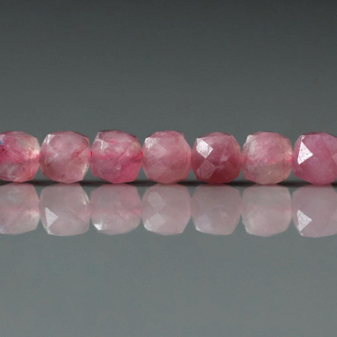 4.5mm Pink Tourmaline Beads – Natural Faceted Cube Gemstone 15" Strand