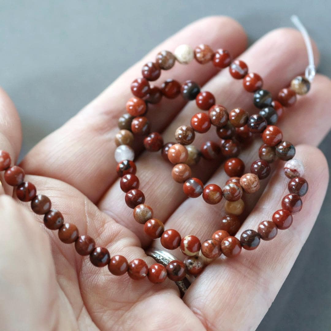 4-5mm Red Jasper Beads - Smooth Round Natural Gemstone 15" Strand
