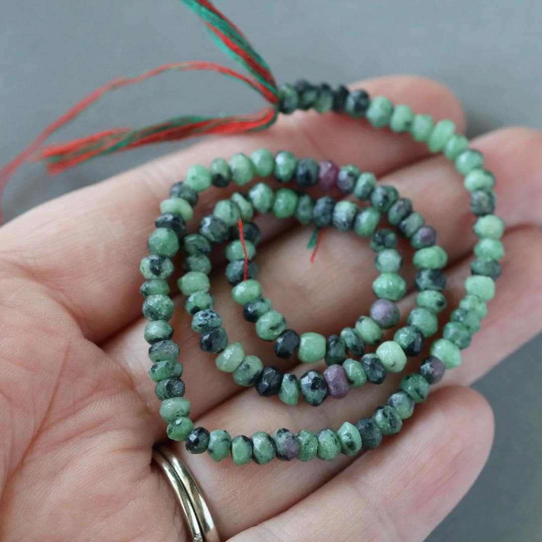 4.5mm Ruby Zoisite Beads - Faceted Rondelle Natural Gemstone 12" Strand