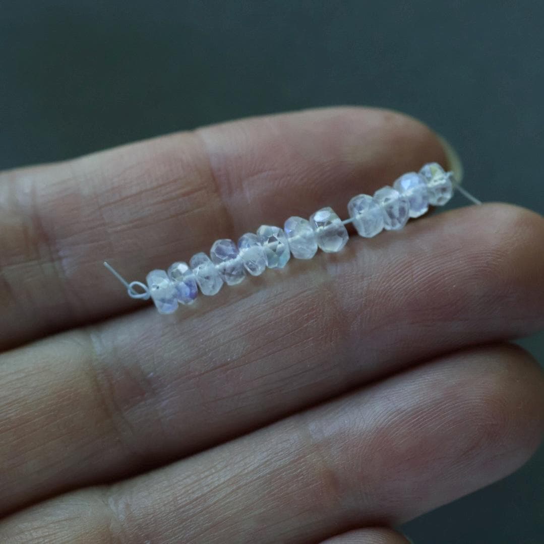 4.5mm Transparent Rainbow Moonstone Beads - Faceted Rondelle Natural Gemstone 12 Pcs