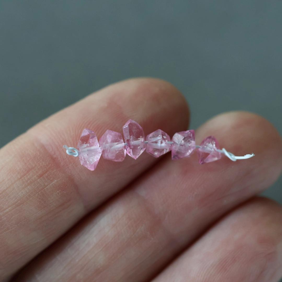 4-6mm Pink Herkimer Diamond Beads - Round Natural Gemstone 6 Pcs