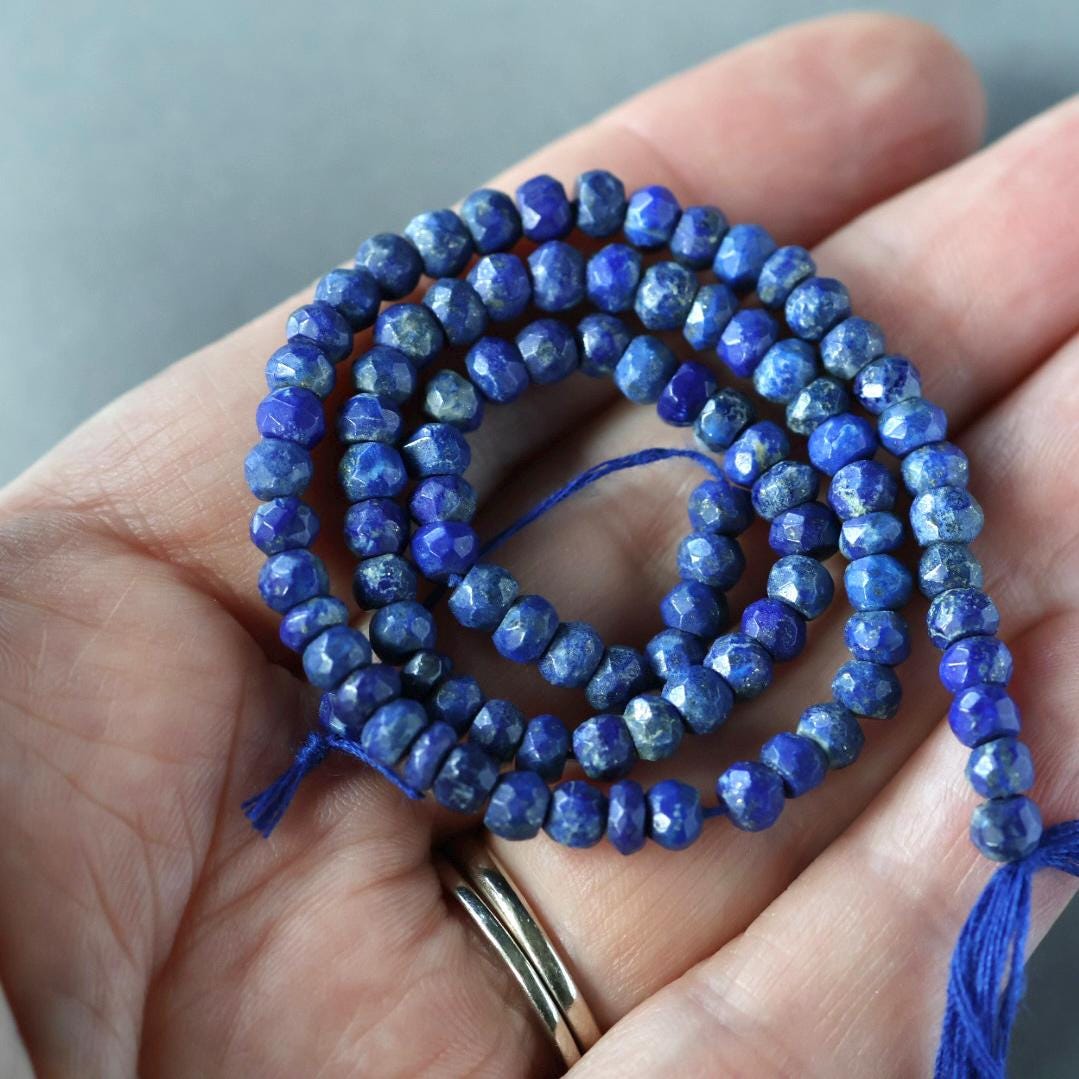 4–4.5mm Lapis Lazuli Beads – Faceted Rondelle Natural Gemstone 12" Strand