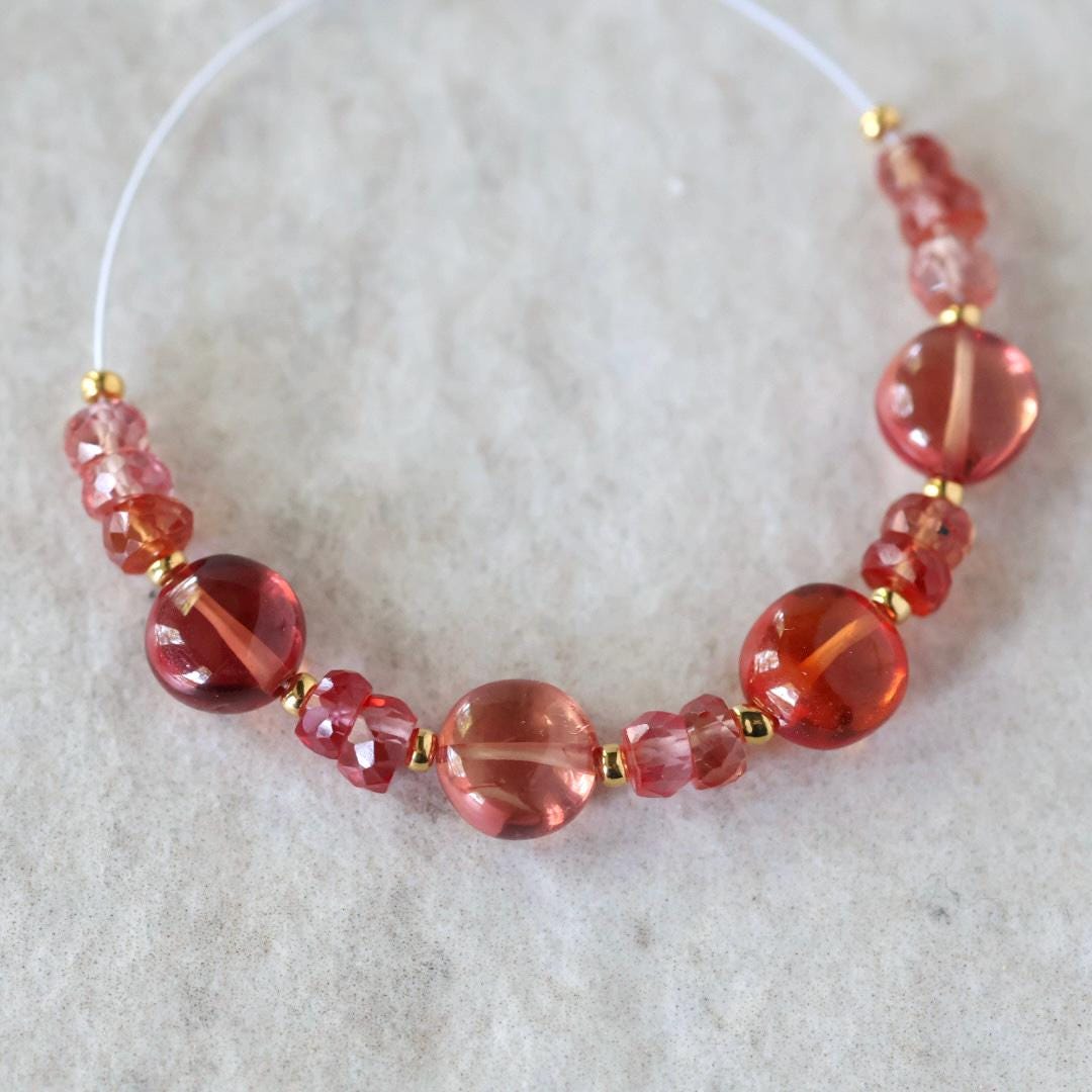 4mm 8mm Padparadscha Sapphire Beads Faceted Rondelle Coin Gemstone for DIY Jewelry Making Supplies