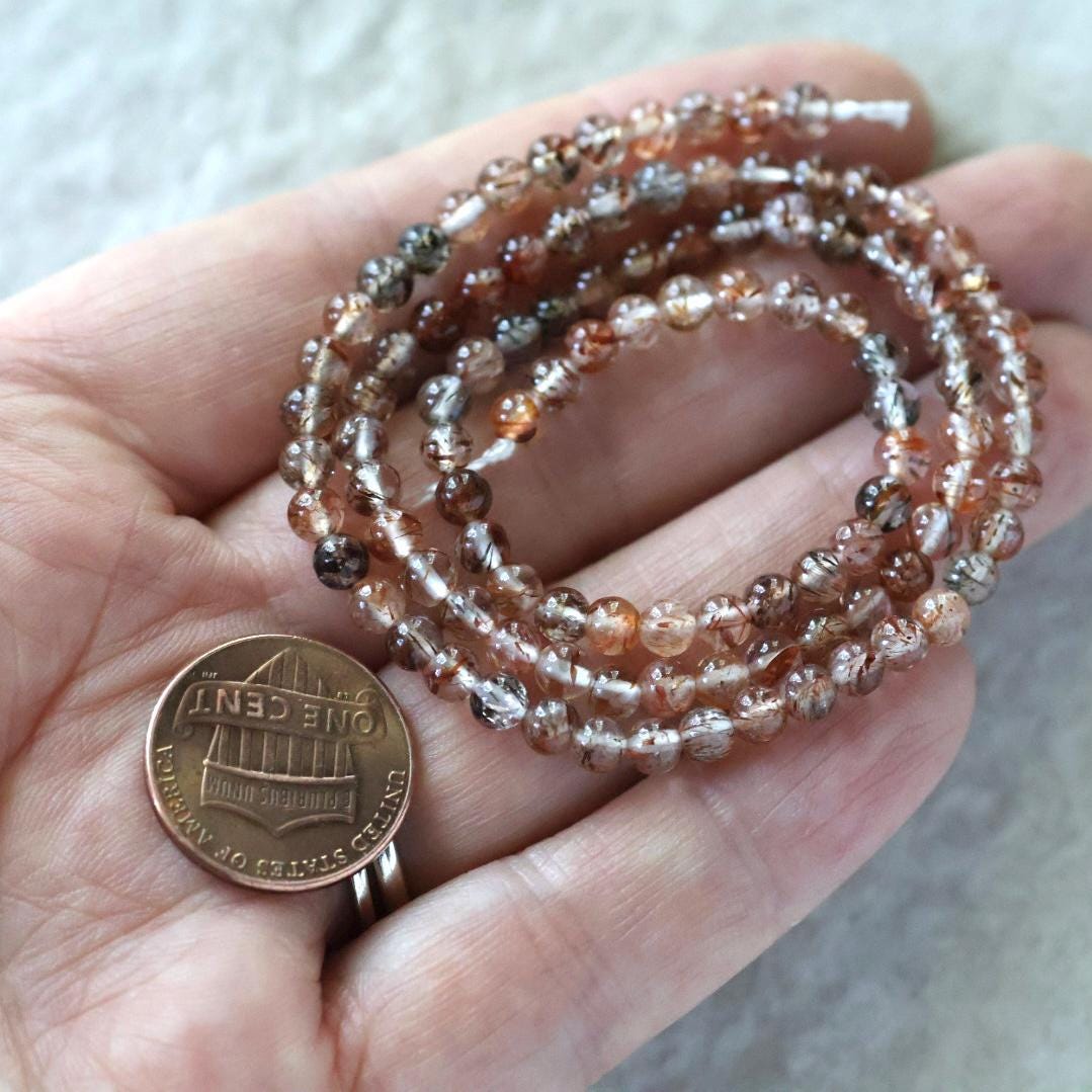 4mm AAA Cooper Rutilated Quartz Beads Top Quality Smooth Genuine Rutile Quartz Beads 7” 15” Gemstone Beads for Jewelry Making