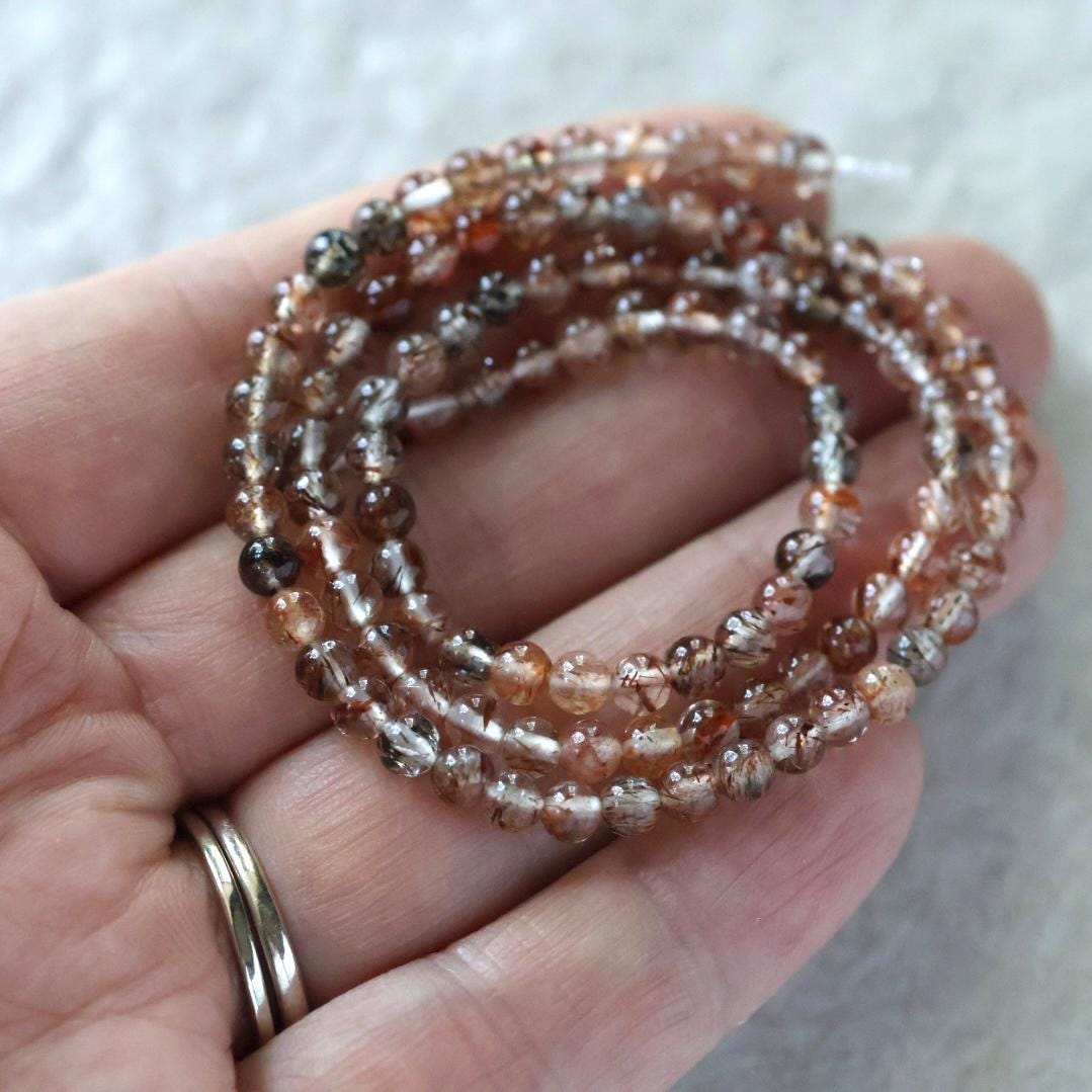 4mm AAA Cooper Rutilated Quartz Beads Top Quality Smooth Genuine Rutile Quartz Beads 7” 15” Gemstone Beads for Jewelry Making