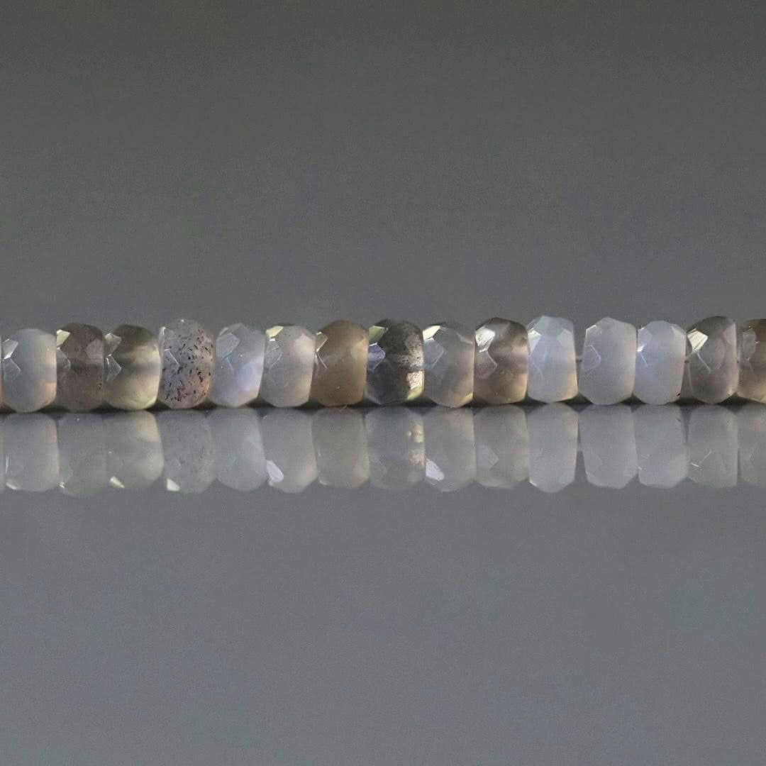 4mm Gray Moonstone Beads - Faceted Rondelle Natural Gemstone 3" Strand