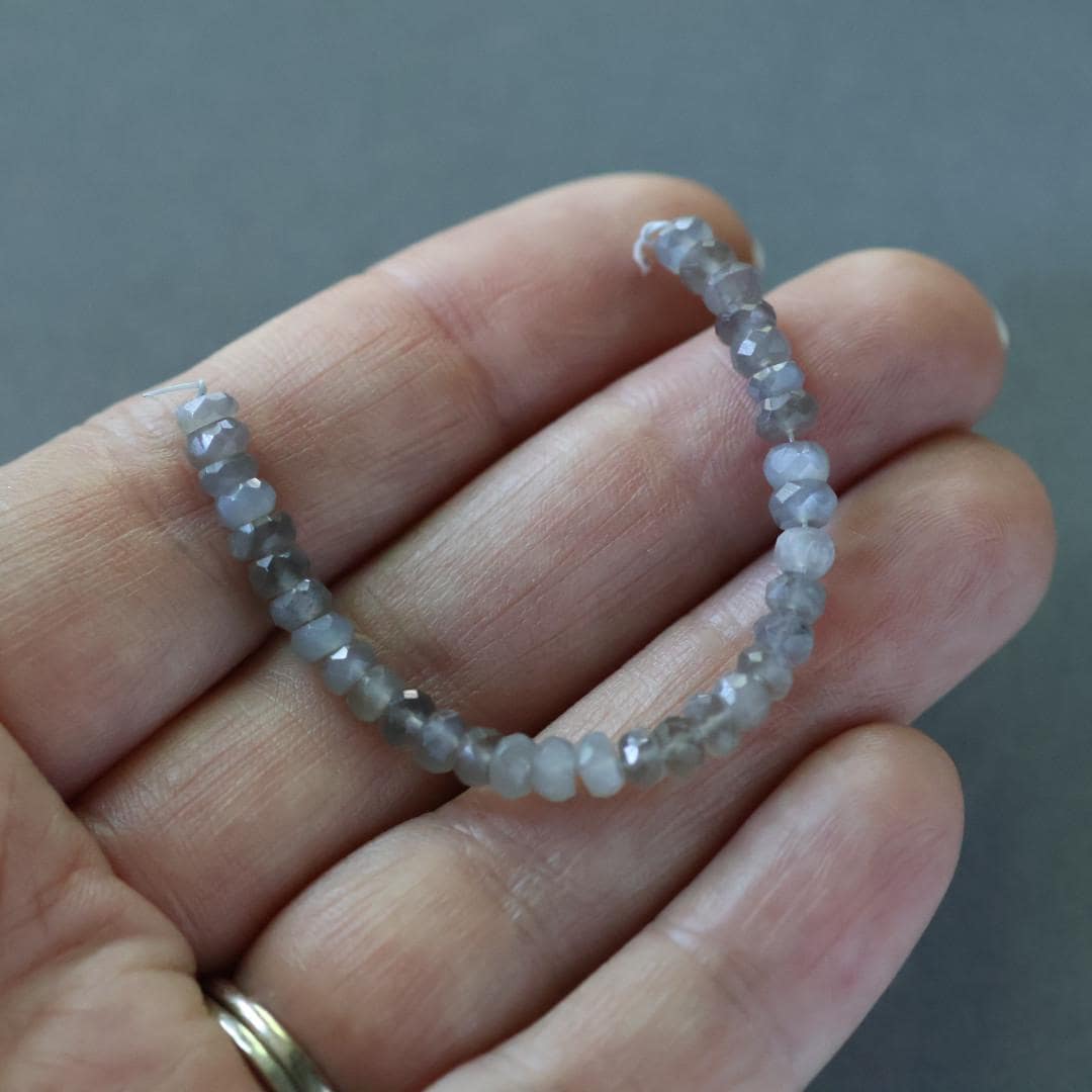 4mm Gray Moonstone Beads - Faceted Rondelle Natural Gemstone 3" Strand