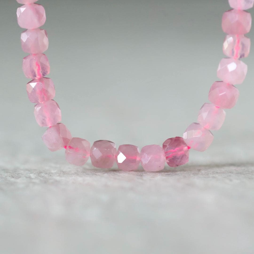 4mm AAA Madagascar Rose Quartz Cube Beads Faceted Gemmy Rose Quartz 7” Genuine Gemstone for Jewelry Making Beading Craft Gift Beads
