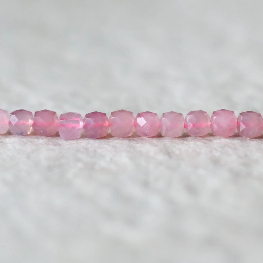 4mm AAA Madagascar Rose Quartz Cube Beads Faceted Gemmy Rose Quartz 7” Genuine Gemstone for Jewelry Making Beading Craft Gift Beads