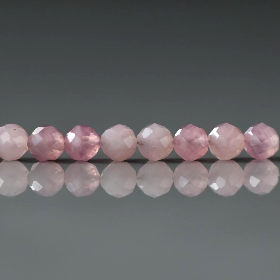 4mm Madagascar Rose Quartz Beads – Gemmy Faceted Round Natural Gemstone -14 pcs