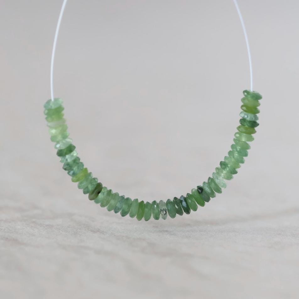 4mm AAA Russian Jade Beads Faceted Rondelles Slices 2” Natural Jade Green Gemstone Beads for Jewelry Making