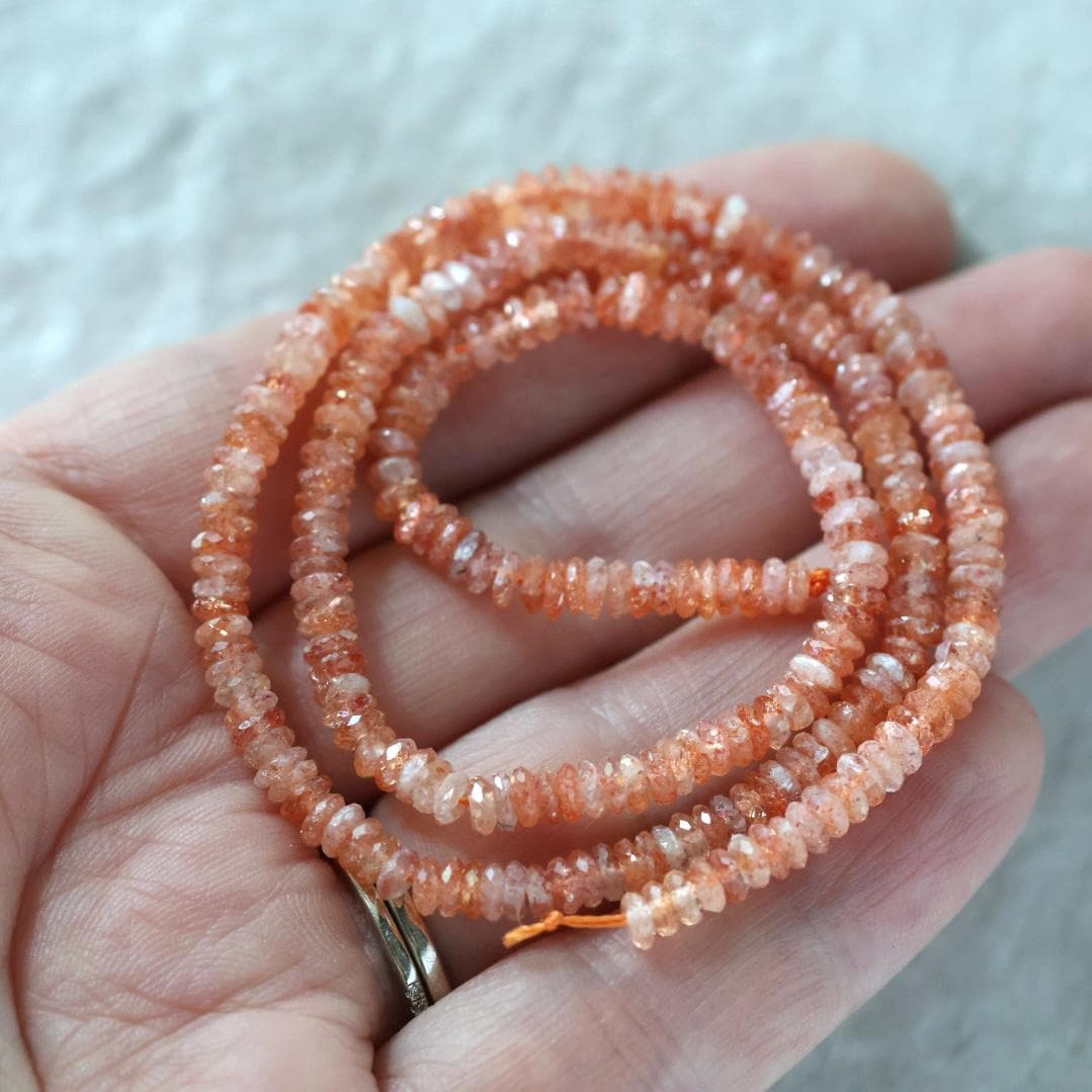 4mm AAA Sunstone Rondelle Beads Faceted Heliolite Orange Sparkly Natural Gemstone for DIY Jewelry Making Supplies