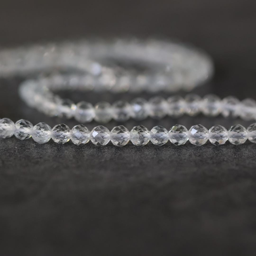 4mm AAA White Topaz Faceted Beads Round 15”Natural Clear Sparkly Gemstone for DIY Jewelry Making Supplies