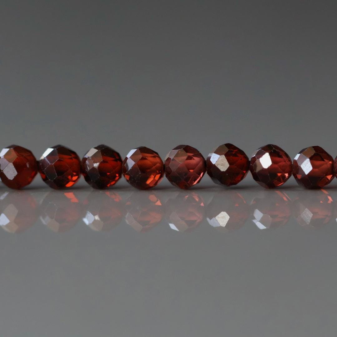 4mm Almandine Garnet Beads - Faceted Round Natural Gemstone 15" Strand