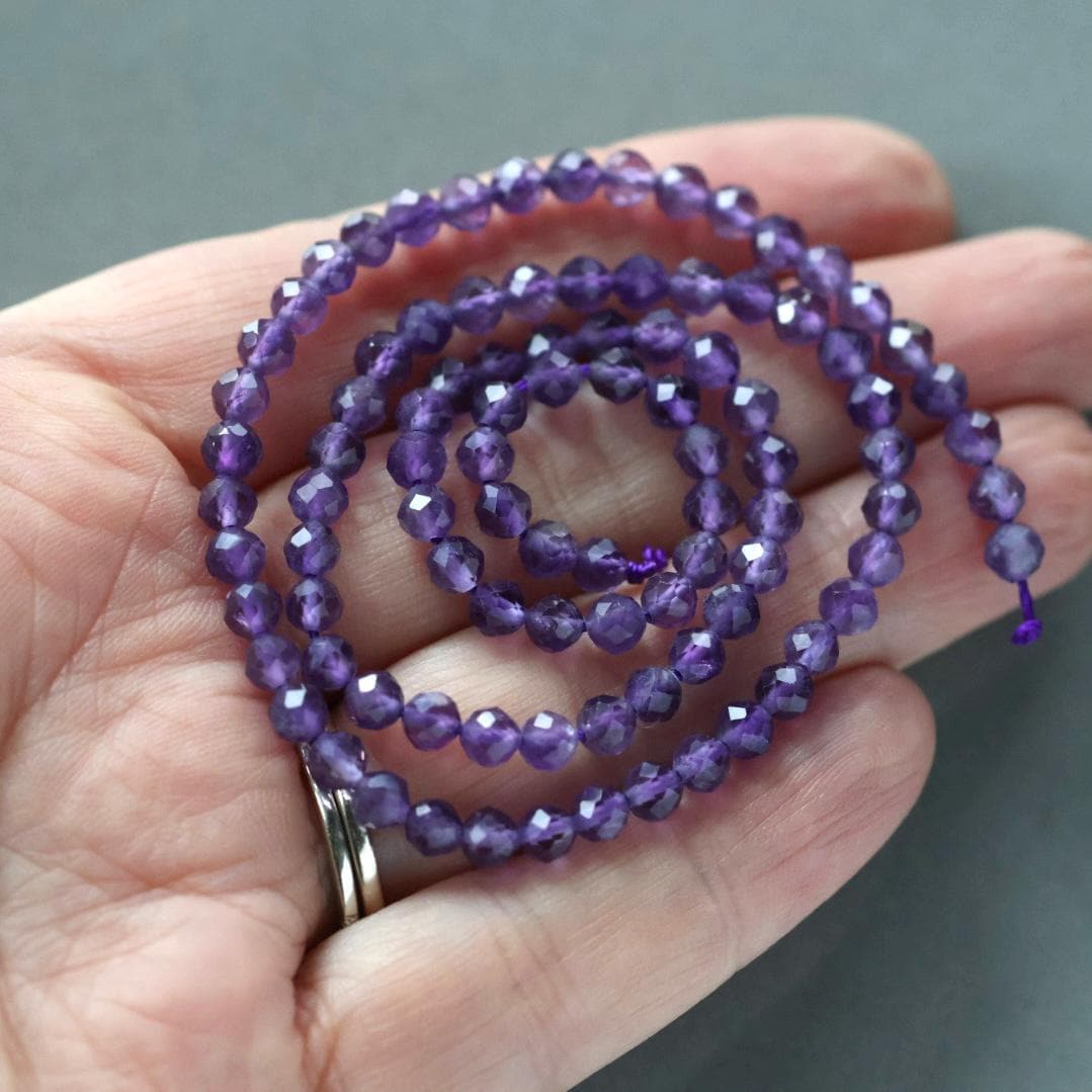 4mm Amethyst Beads – Faceted Round Natural Gemstone 15" Strand