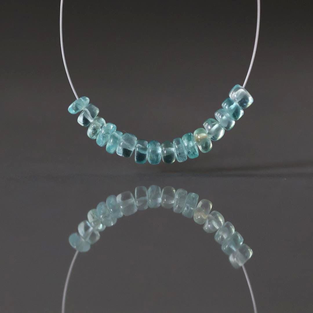 4mm Aqua Neon Apatite Beads -Smooth Rondelle Genuine Gemstone 12 Pcs