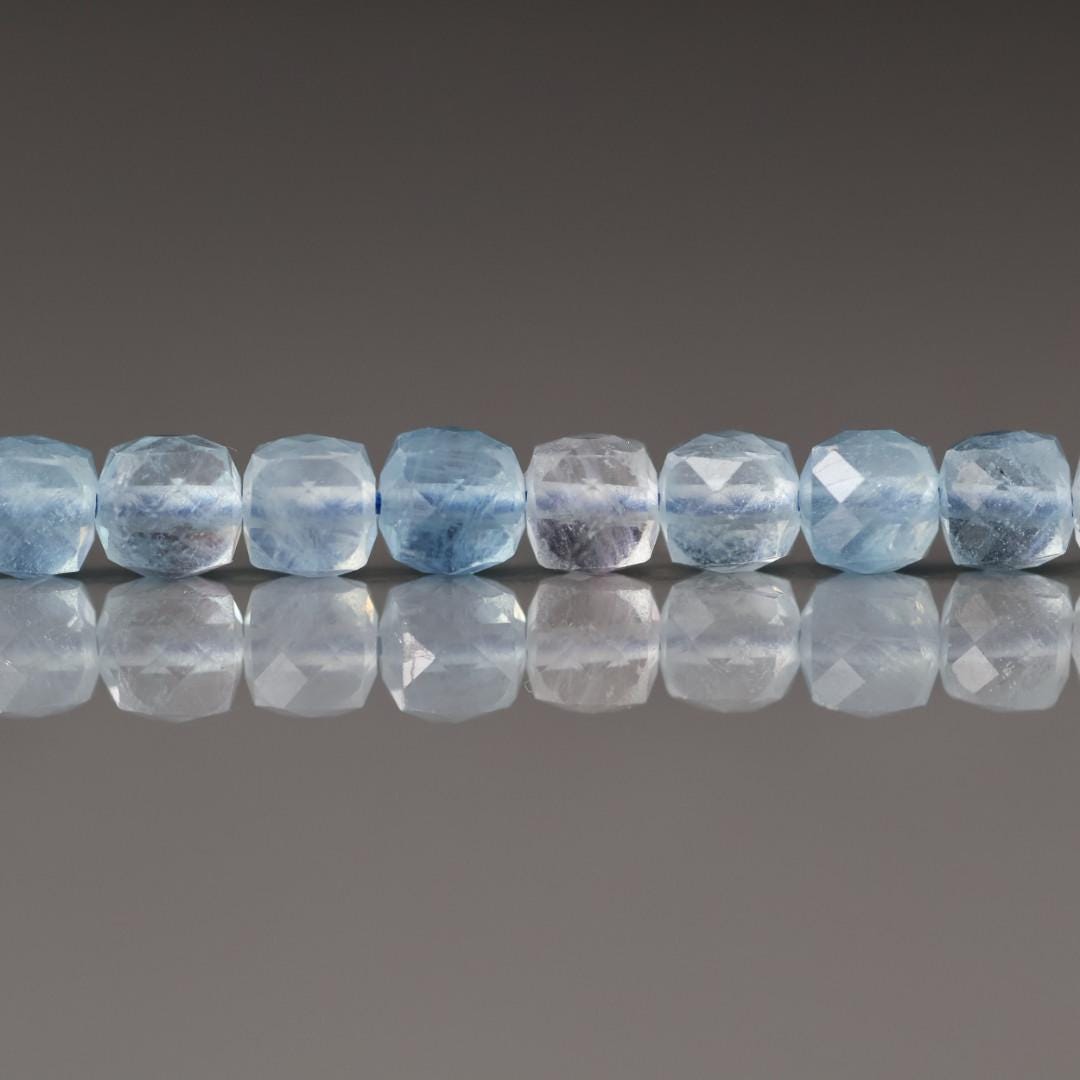 4mm Aquamarine Beads – Faceted Cube Natural Gemstone 15" Strand
