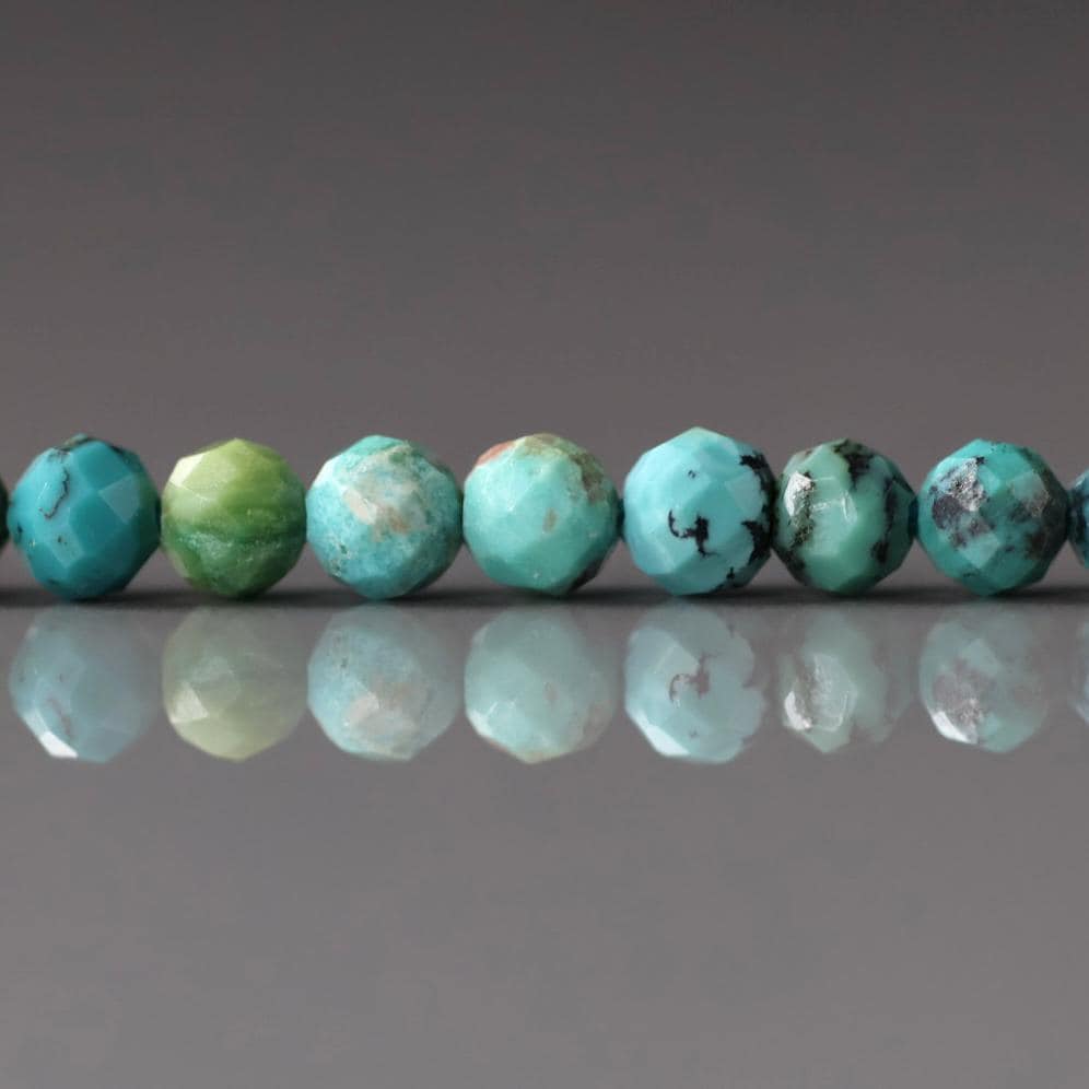 4mm Arizona Turquoise Beads – Faceted Round Natural Gemstone 15" Strand