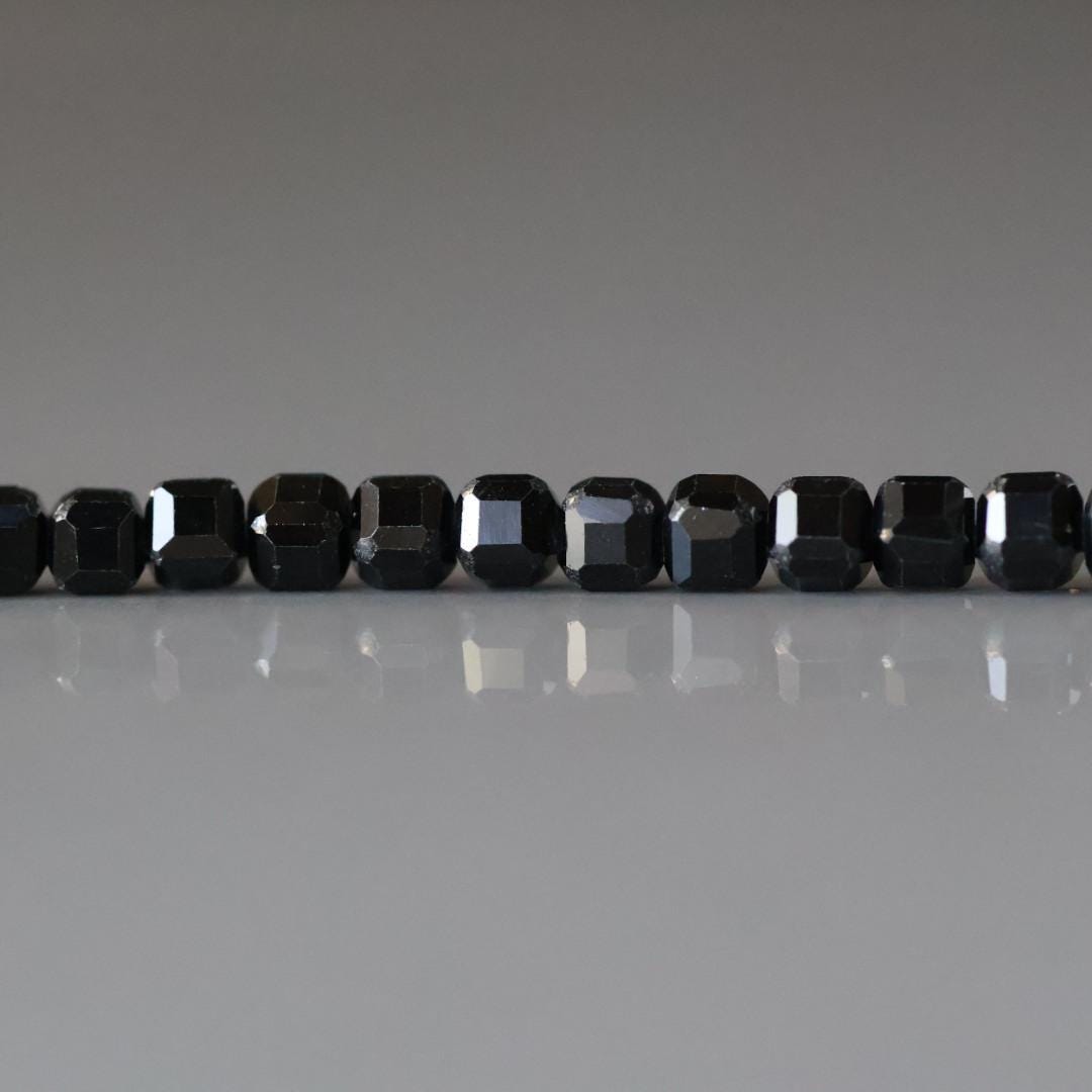 4mm Black Spinel Beads - Faceted Cube Natural Gemstone 15" Strand